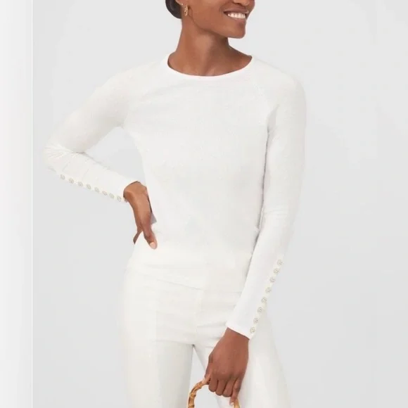 J. McLaughlin Jamey Egret White Crewneck Knit Sweater Shirt Top - Picture 15 of 15